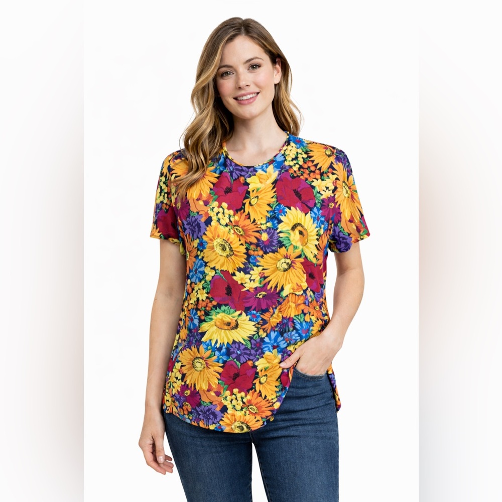 Vintage Anne Klein II Silk Floral Blouse | Bold Sunflower Print Top